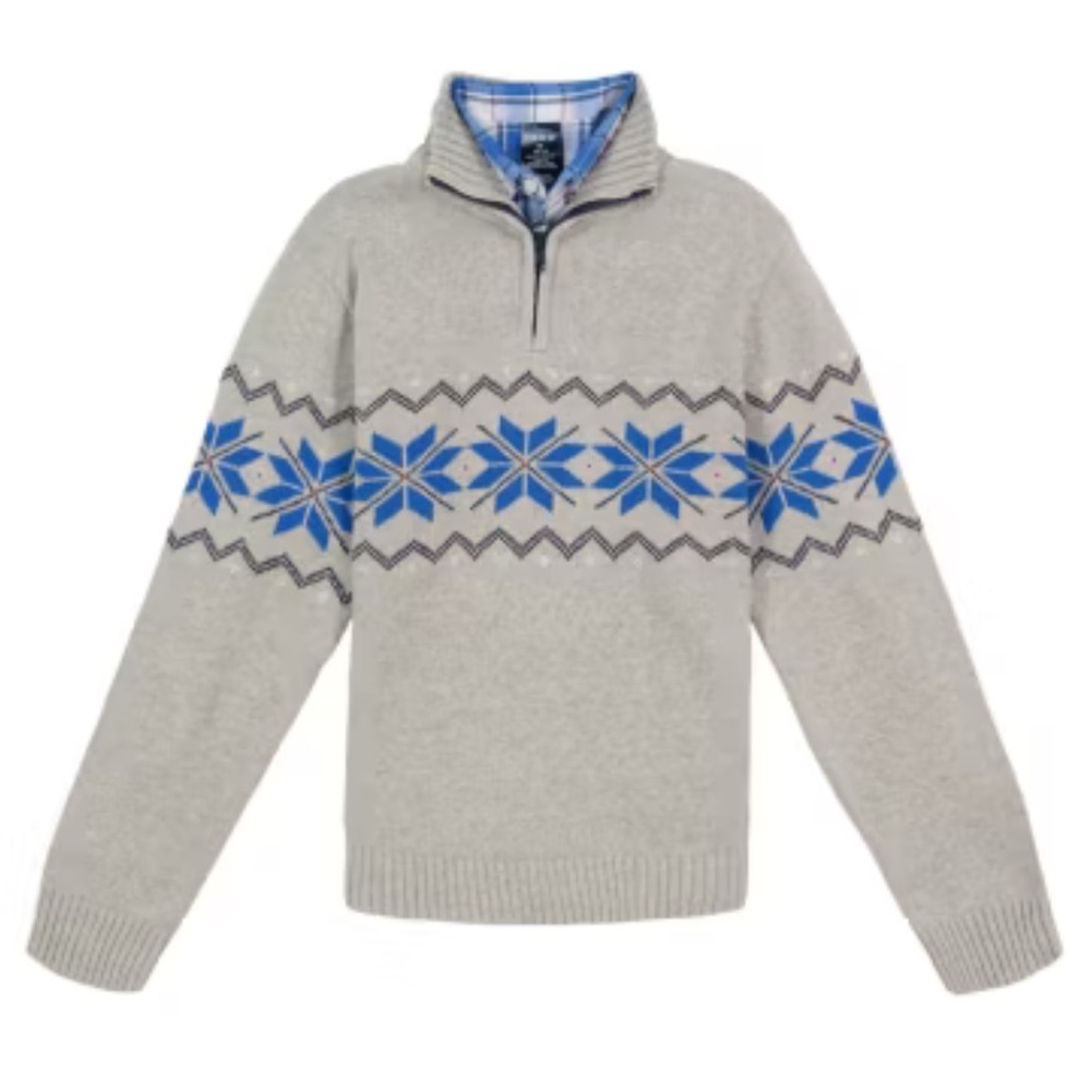 Izod Little & Big Boys Long Sleeve Gray & Blue Pullover Sweater NWT Size L 14-16